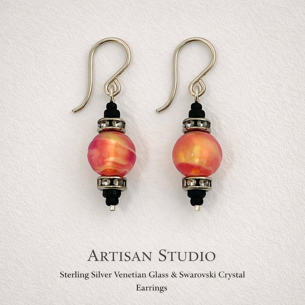 Sterling Silver Venetian Glass & Swarovski Crystal Earrings | Artisan Studio